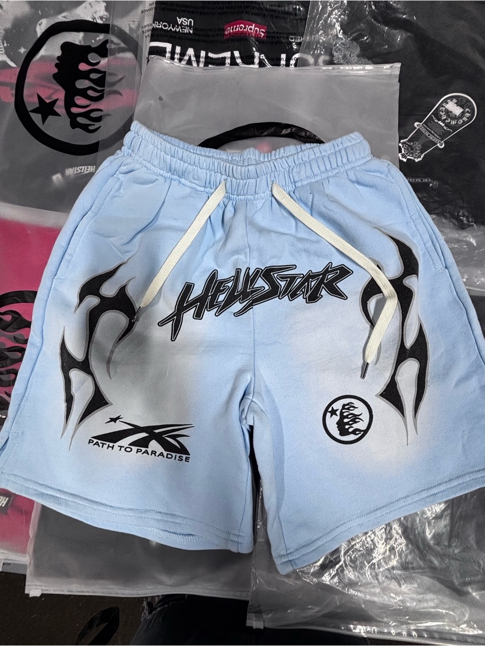 Men's Light Blue Athletic Graphic Drawstring Shorts NFC scanner activ